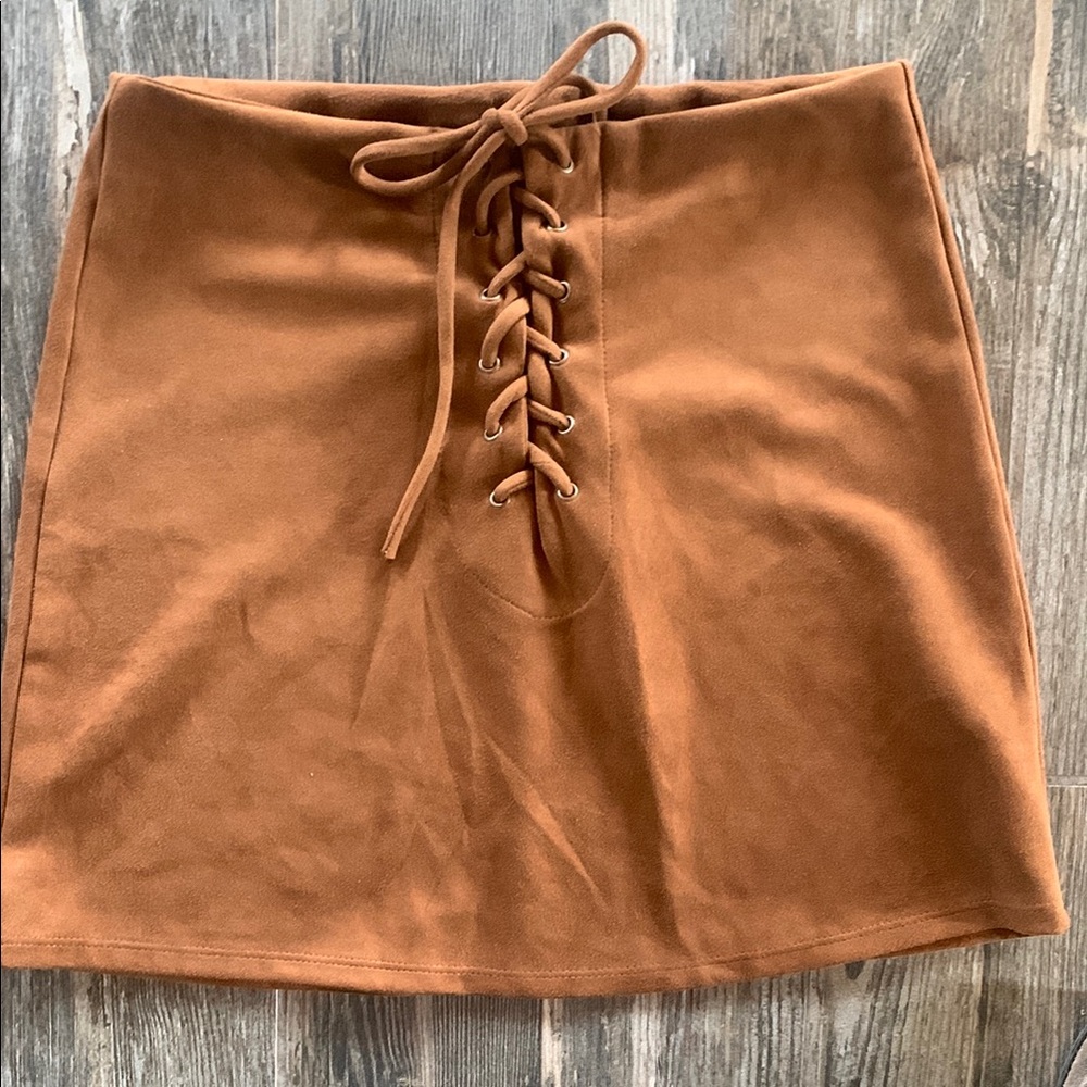 Brown Suede Lace-Up mini Skirt size medium 15 inches